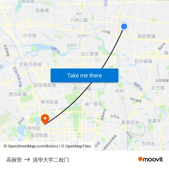 高丽营 to 清华大学二校门 map