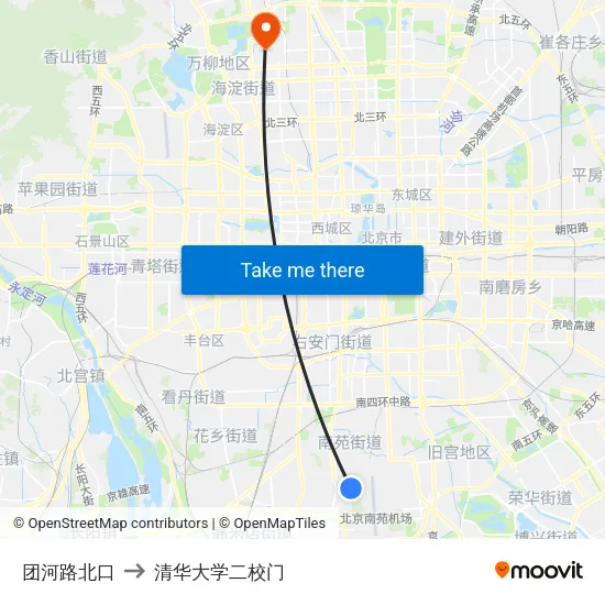 团河路北口 to 清华大学二校门 map