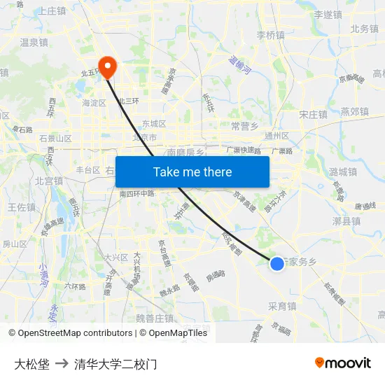 大松垡 to 清华大学二校门 map