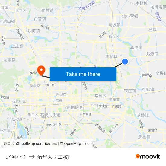 北河小学 to 清华大学二校门 map