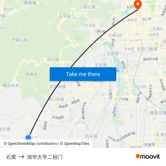 石窝 to 清华大学二校门 map