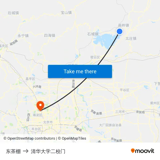 东茶棚 to 清华大学二校门 map