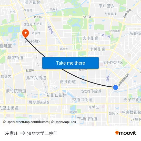 左家庄 to 清华大学二校门 map