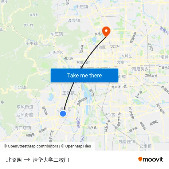 北潞园 to 清华大学二校门 map