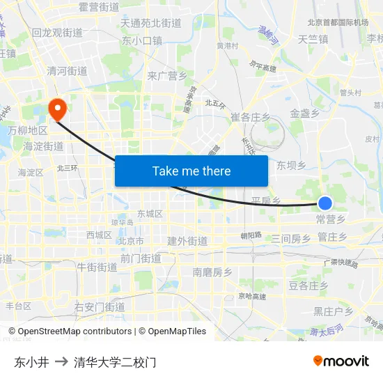 东小井 to 清华大学二校门 map