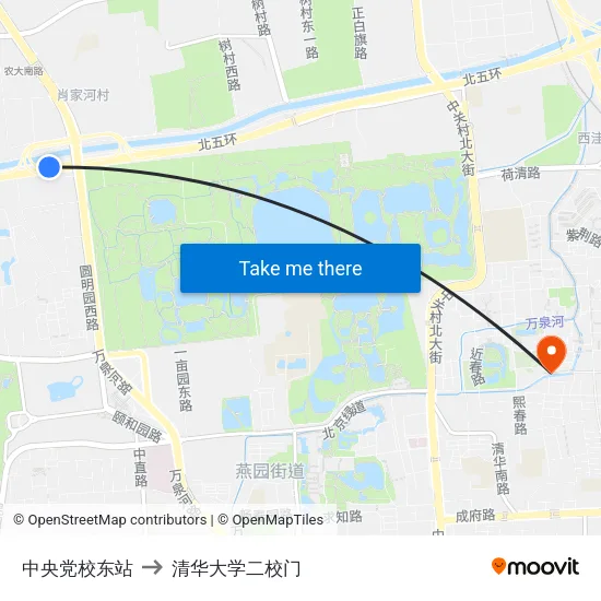中央党校东站 to 清华大学二校门 map