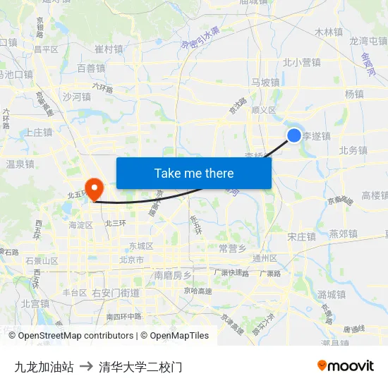 九龙加油站 to 清华大学二校门 map