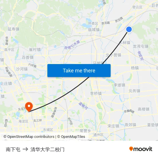 南下屯 to 清华大学二校门 map