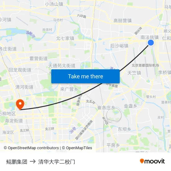 鲲鹏集团 to 清华大学二校门 map