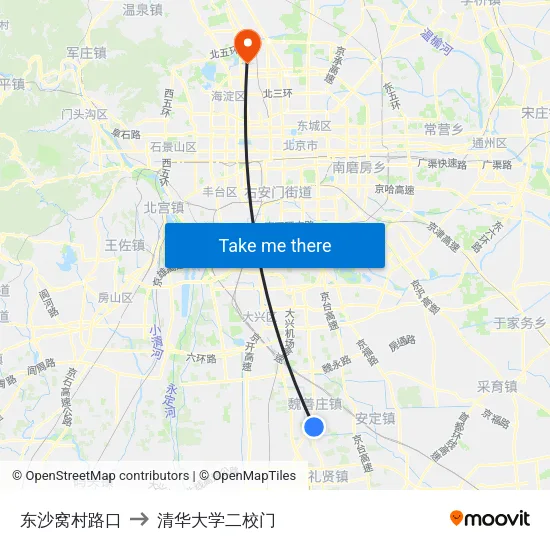 东沙窝村路口 to 清华大学二校门 map