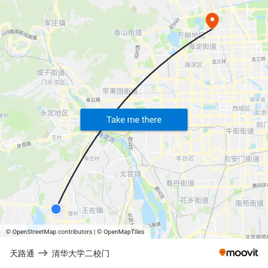 天路通 to 清华大学二校门 map