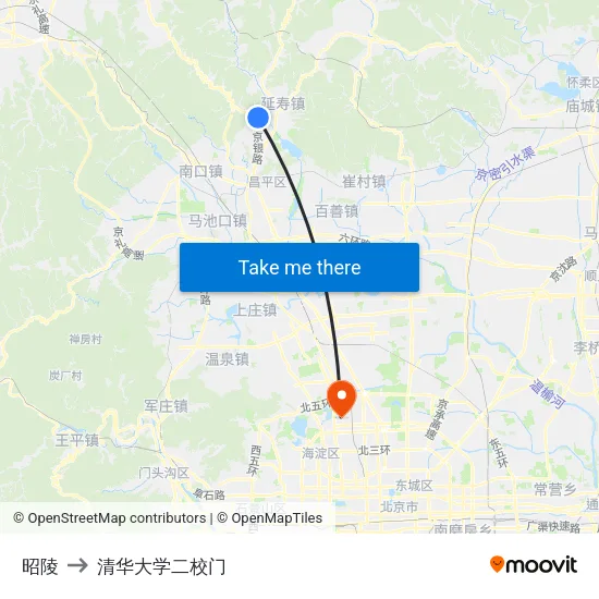 昭陵 to 清华大学二校门 map