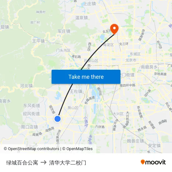 绿城百合公寓 to 清华大学二校门 map