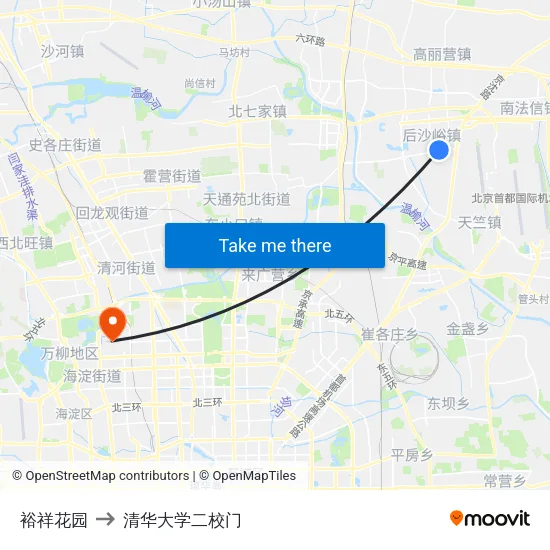 裕祥花园 to 清华大学二校门 map