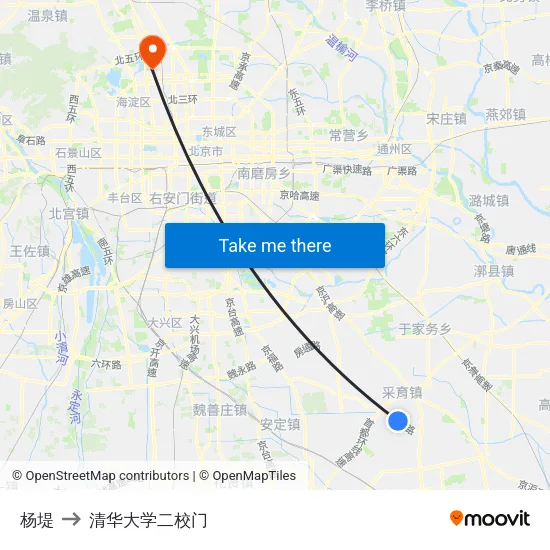 杨堤 to 清华大学二校门 map