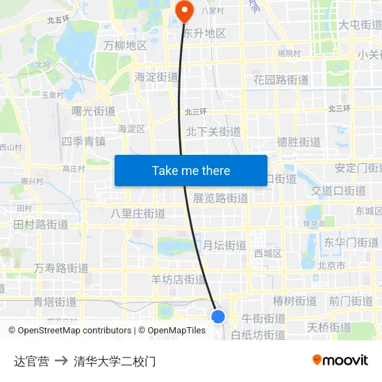 达官营 to 清华大学二校门 map