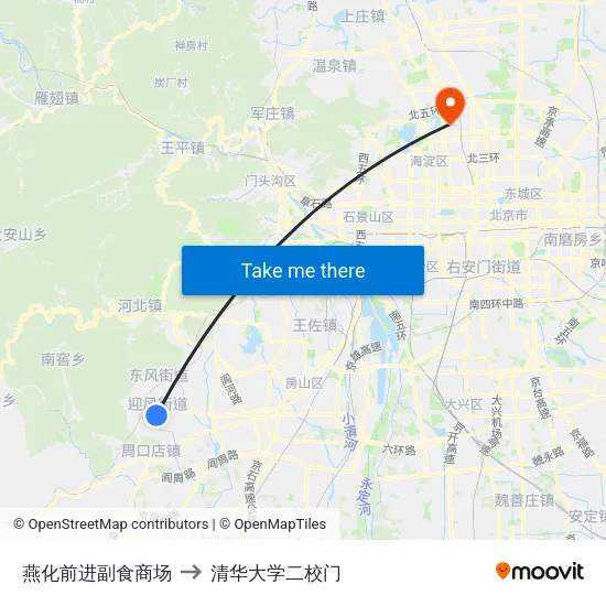 燕化前进副食商场 to 清华大学二校门 map
