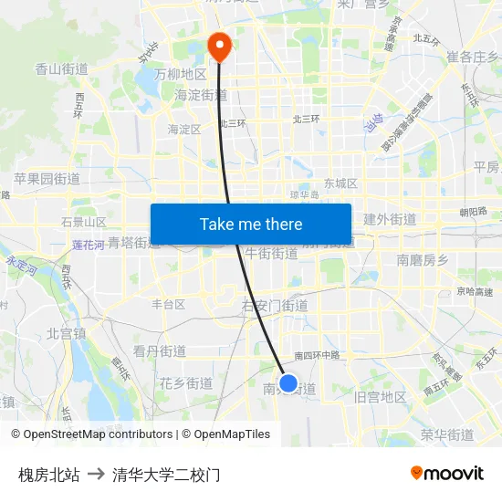 槐房北站 to 清华大学二校门 map