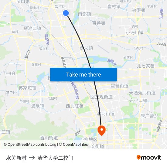 水关新村 to 清华大学二校门 map