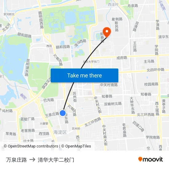 万泉庄路 to 清华大学二校门 map
