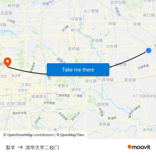 梨羊 to 清华大学二校门 map