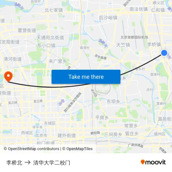 李桥北 to 清华大学二校门 map