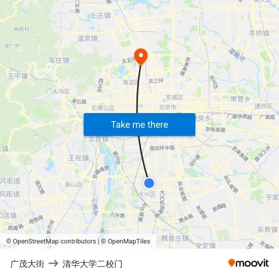 广茂大街 to 清华大学二校门 map