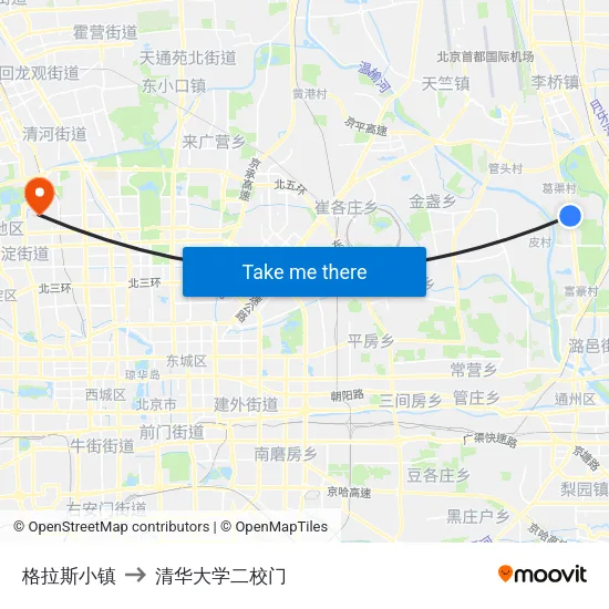 格拉斯小镇 to 清华大学二校门 map