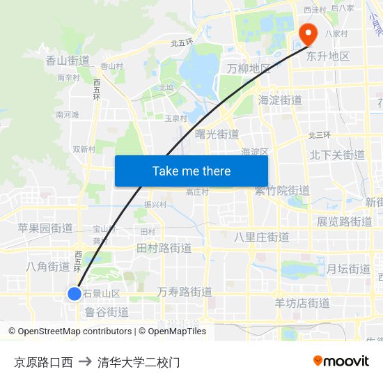 京原路口西 to 清华大学二校门 map