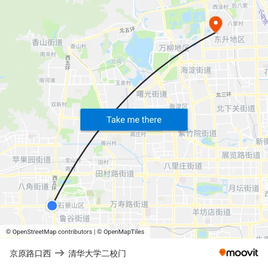 京原路口西 to 清华大学二校门 map