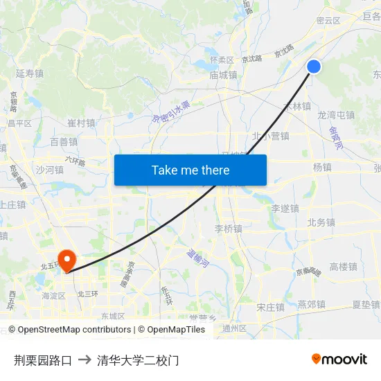荆栗园路口 to 清华大学二校门 map