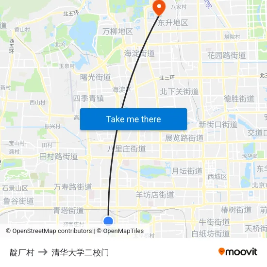 靛厂村 to 清华大学二校门 map