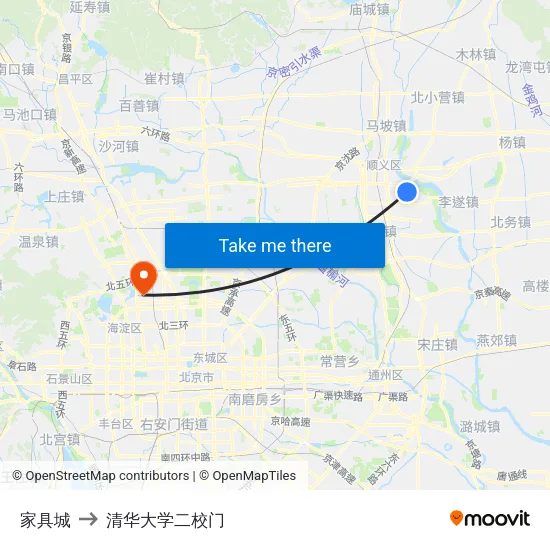家具城 to 清华大学二校门 map