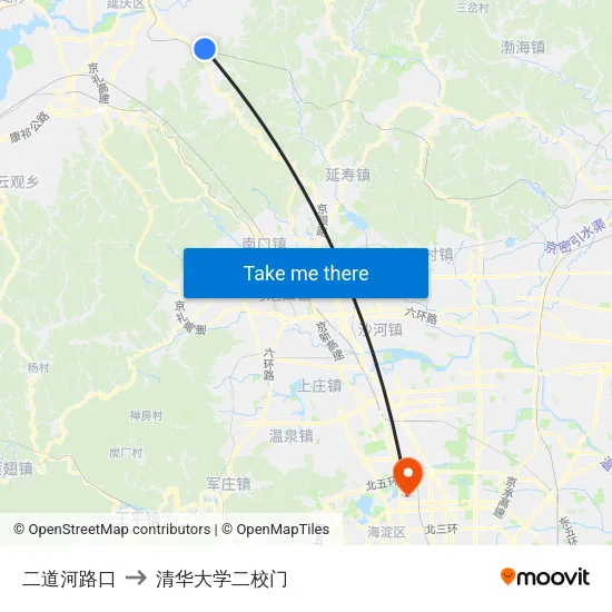二道河路口 to 清华大学二校门 map