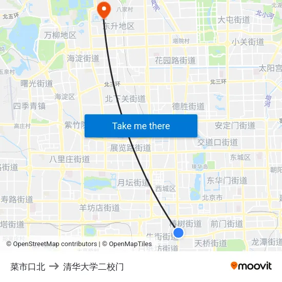 菜市口北 to 清华大学二校门 map