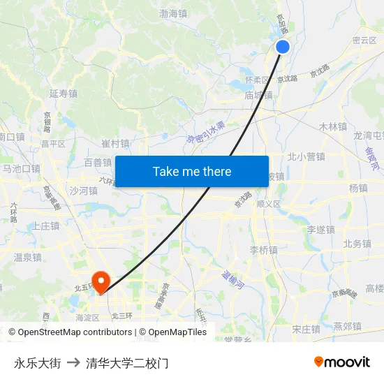 永乐大街 to 清华大学二校门 map