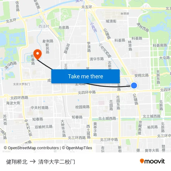 健翔桥北 to 清华大学二校门 map