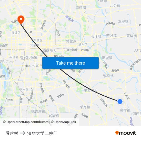 后营村 to 清华大学二校门 map