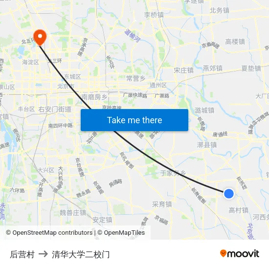 后营村 to 清华大学二校门 map