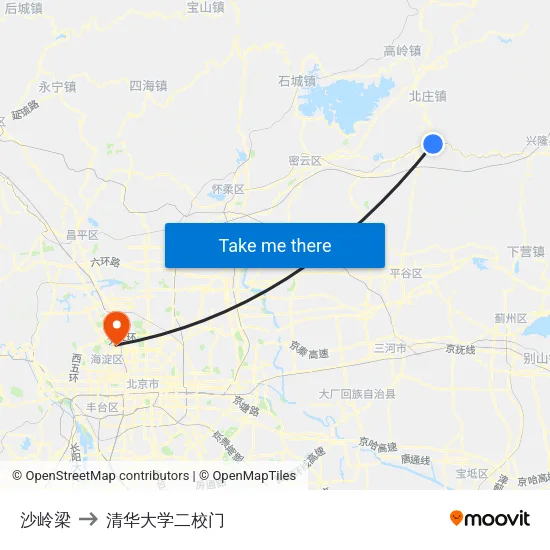 沙岭梁 to 清华大学二校门 map