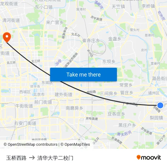玉桥西路 to 清华大学二校门 map