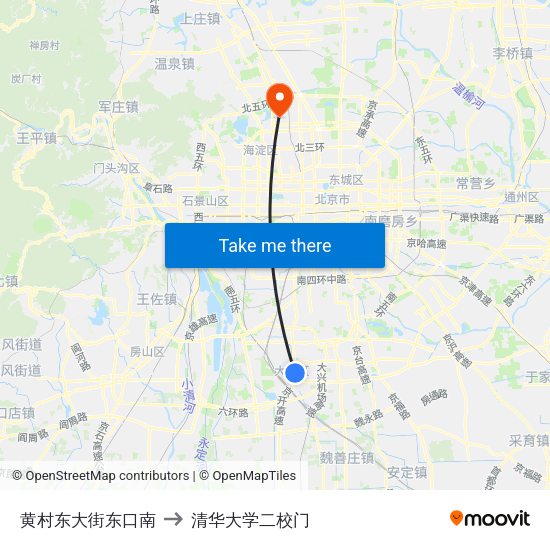 黄村东大街东口南 to 清华大学二校门 map