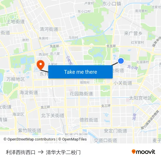 利泽西街西口 to 清华大学二校门 map