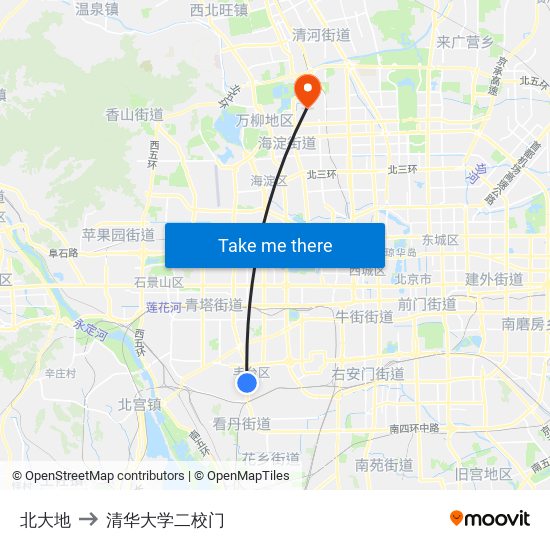 北大地 to 清华大学二校门 map