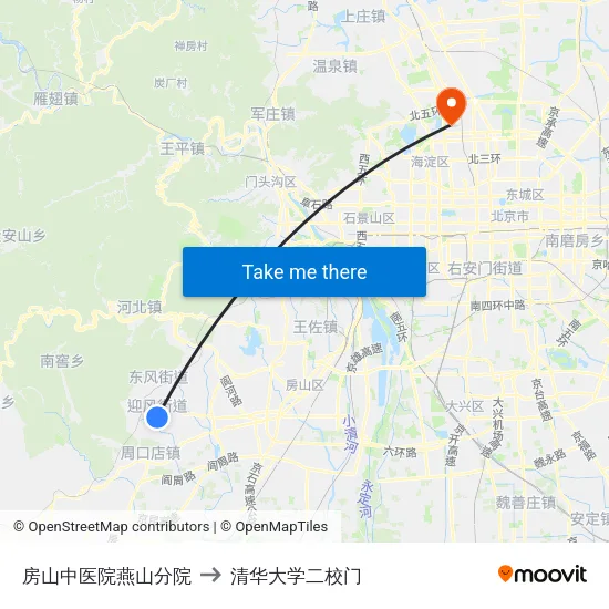 房山中医院燕山分院 to 清华大学二校门 map
