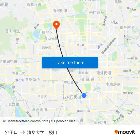 沙子口 to 清华大学二校门 map