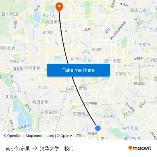 南小街东里 to 清华大学二校门 map