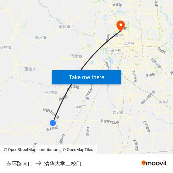 东环路南口 to 清华大学二校门 map