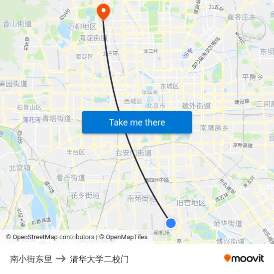南小街东里 to 清华大学二校门 map