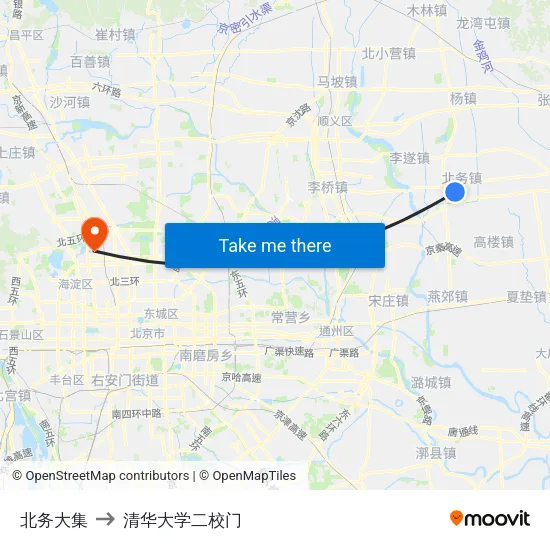 北务大集 to 清华大学二校门 map